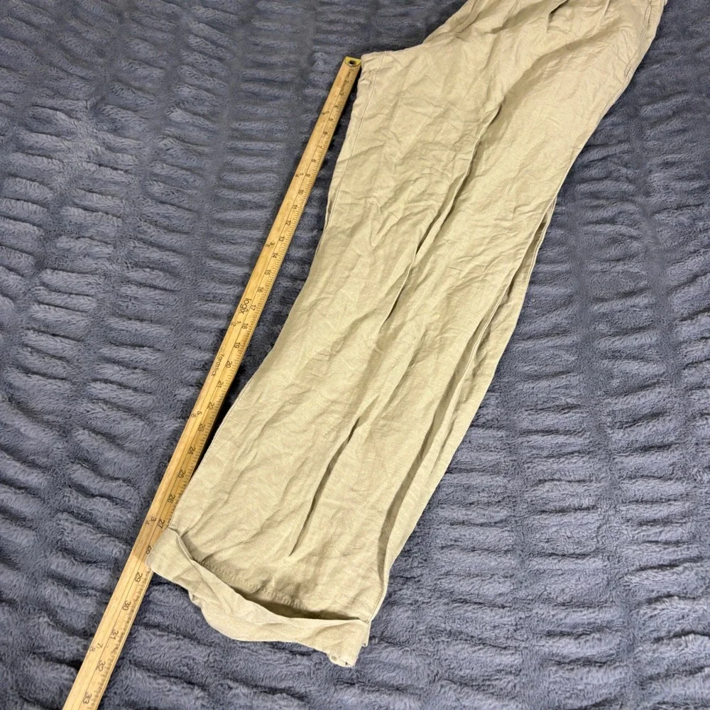 Jos A Bank Mens 35x32 Linen Tencel Pleated Cuffed Dress Pants Khaki Tan AQ370